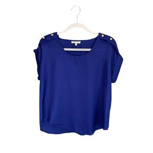 NEW GLORY Womens Royal Blue Button Shoulder Dolman Sleeve Top XL Made in India